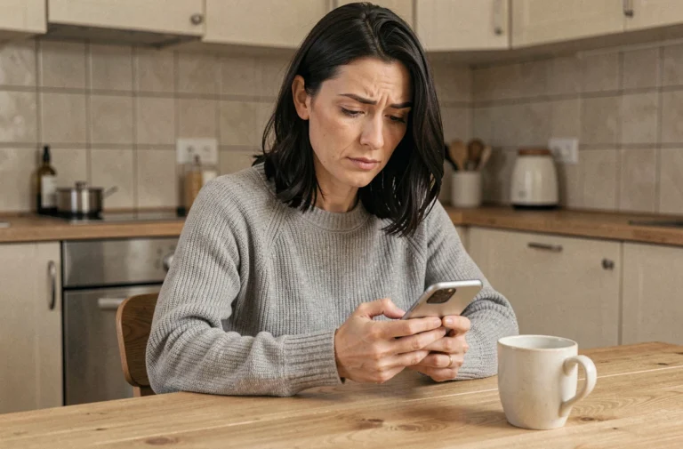 Femme consultant son smartphone pour retrouver ses anciennes factures Free Mobile après résiliation